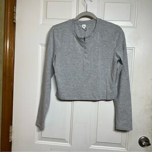 Yogalicious‎ Women’s Long Sleeve Velvety Heather Valentina Henley Crop Top Large